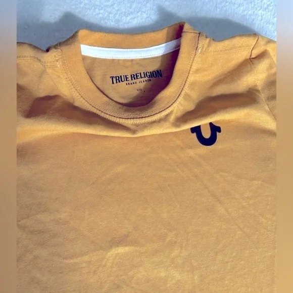 NWT True Religion size youth large (7) mustard yellow graphic short sleeve tee - Picture 3 of 5